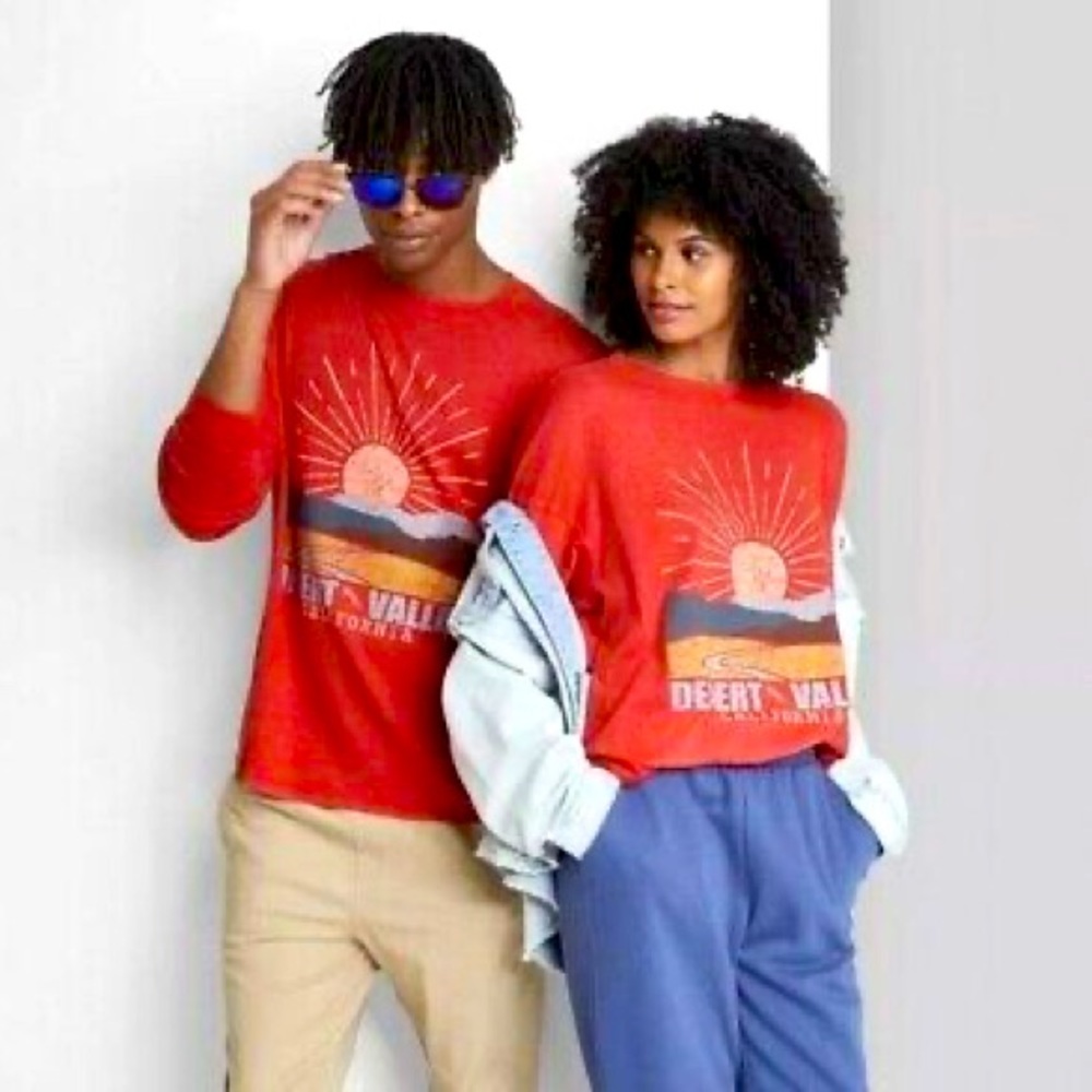 Adult Unisex Long Sleeve Desert Valley Oversized T Shirt Wild Fable Red
